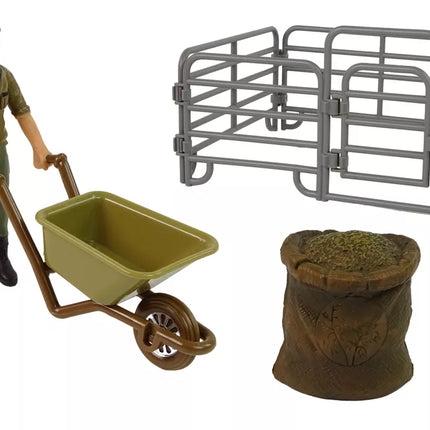 Didelis ūkio gyvūnų figūrėlių rinkinys Ūkininkas su karučiu ir ūkio kiemas 11 vnt.