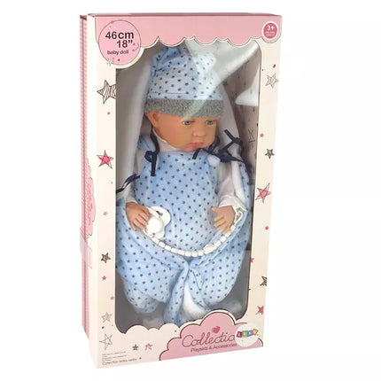 Lėlė kūdikis 46 cm mėlyna čiulptuko žvaigždės antklodė