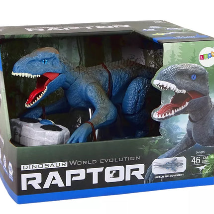 Nuotoliniu būdu valdomas dinozauras Velociraptor, skleidžiantis riaumojimo garsus, mėlynas