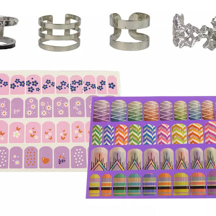 Nagų lakavimo rinkinys Nagų lakai Blizgantys lipdukai Žiedai