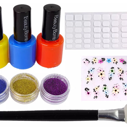 Didelis nagų dailės rinkinys, nagų lakai, lipdukai, skirtukai