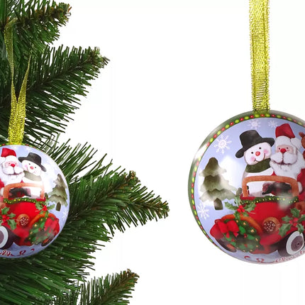 Metalinė Kalėdų eglutė, dekoratyvinė metalinė bomba, Kalėdų Senelis su Snieguoliu, žalia