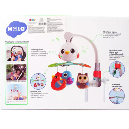 Spalvingas karuselinis žaislas „Paukščių melodija“ kūdikio lovelei ir vežimėliui