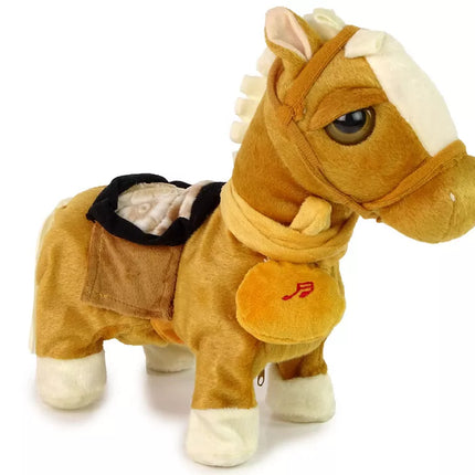 Interaktyvus arkliukas šviesiai rudas arklys šviesūs karčiai muzika