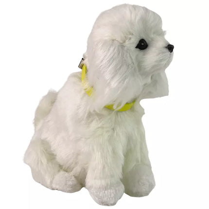 Interaktyvus pliušinis šuo, minkštas kailis, pudelio veislė. Paglostykite jam galvą ir sužinokite jo funkcijas.