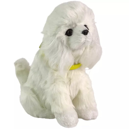 Interaktyvus pliušinis šuo, minkštas kailis, pudelio veislė. Paglostykite jam galvą ir sužinokite jo funkcijas.