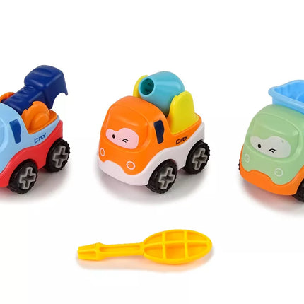 3 surenkamų statybinių automobilių rinkinys + Atsuktuvas Betono maišyklė Kranas Savivartis