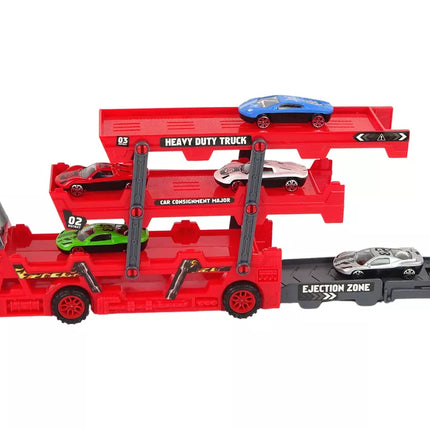 Didelis 3 aukštų sunkvežimio priekaba, didelio galingumo sunkvežimis su ištraukiama automobilių paleidimo rampa