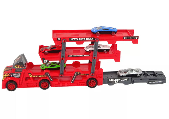 Didelis 3 aukštų sunkvežimio priekaba, didelio galingumo sunkvežimis su ištraukiama automobilių paleidimo rampa