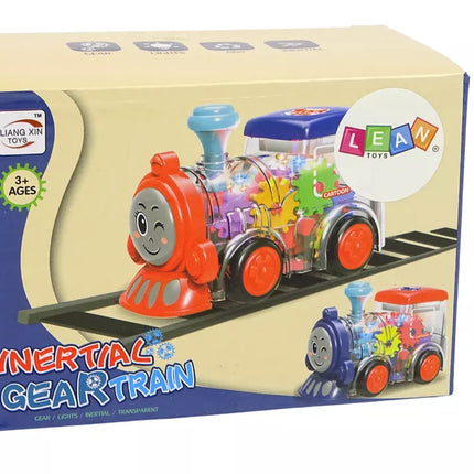 Linksmas mažylis lokomotyvas LED žibintai ir judantys ratai Su frikciniu varikliu