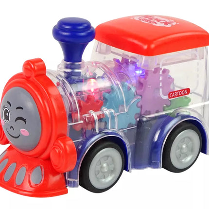 Linksmas mažylis lokomotyvas LED žibintai ir judantys ratai Su frikciniu varikliu