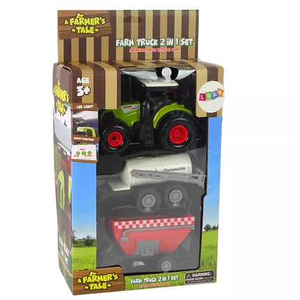 Ūkininko traktoriaus rinkinys + 2 žemės ūkio mašinos, ūkio sunkvežimio rinkinys