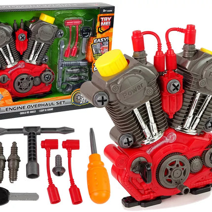 Automobilio variklis mažajam mechanikui. Surink pats. Šviesos ir garsai.