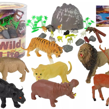 Didelis laukinių gyvūnų safario figūrėlių rinkinys + priedai 34 elementai
