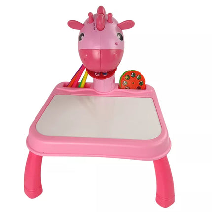 DINOSAURO STALAS SU PROJEKTORIUM PIEŠIMUI + PRIEDAI, ROŽINĖ SPALVA