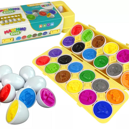 Kūrybingas dėlionės rūšiavimo rinkinys "Kiaušiniai" 12 dalių su transporto priemonių raštais