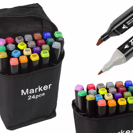 24 vnt. dvipusių alkoholio markerių rinkinys