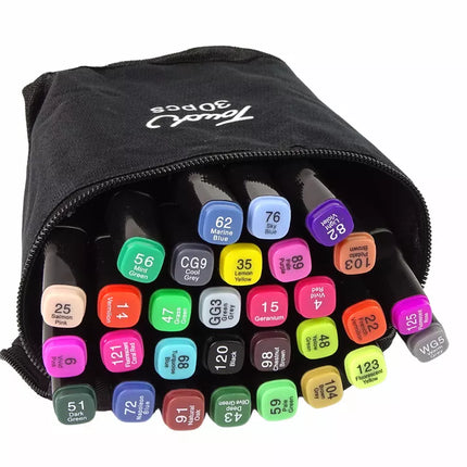 30 vnt. dvipusių alkoholinių markerinių Pro Touch su dėklu