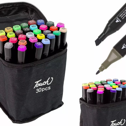 30 vnt. dvipusių alkoholinių markerinių Pro Touch su dėklu