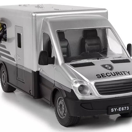 Nuotoliniu būdu valdoma apsaugos transporto priemonė 1:18 mastelio apsaugos kolonos banko automobilis + 2,4 GHz R/C