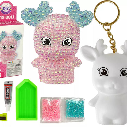 ""Pasidaryk pats" deimantų kūrybinis rinkinys "Rožinis elnias" Kristalai Blizgučiai 3D raktų pakabukas"