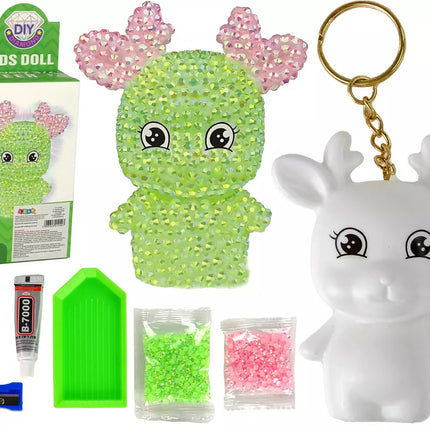 „Pasidaryk pats“ deimantų kūrybinis rinkinys Žalias elnias Kristalai Blizgučiai 3D raktų pakabukas