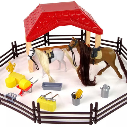 Ūkio tvarto figūrėlių rinkinys su šukavimo arklių priedais