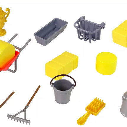 Ūkio tvarto figūrėlių rinkinys su šukavimo arklių priedais