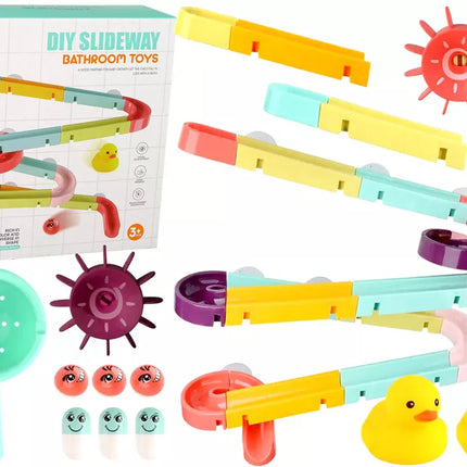 Žaidimų vonios žaislų trasa su čiuožiančiomis antimis, 44 elementų rinkinys