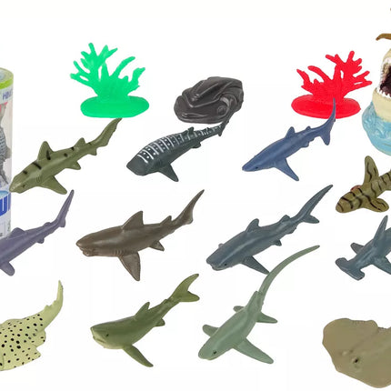 Jūrų gyvūnų figūrėlės ryklių rinkinys 12 vnt. Priedai tūbelėje