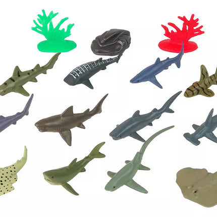 Jūrų gyvūnų figūrėlės ryklių rinkinys 12 vnt. Priedai tūbelėje