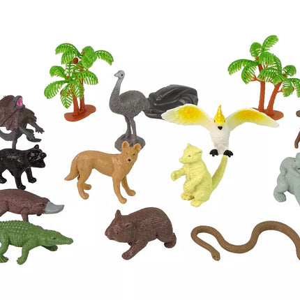 Australijos gyvūnų figūrėlės, 12 vnt. Priedai tūbelėje