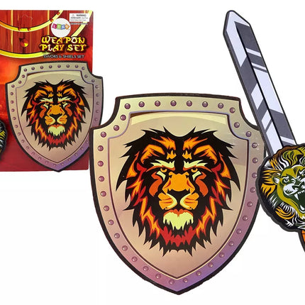 Riterio kalavijo skydo rinkinys, pagamintas iš EVA putų, liūto motyvas