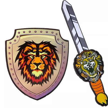 Riterio kalavijo skydo rinkinys, pagamintas iš EVA putų, liūto motyvas