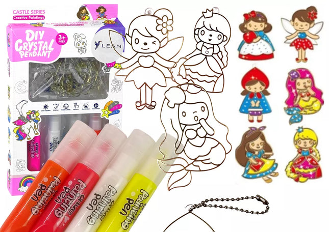 Vitražo tapybos pakabukai lydymo dažai princesės 6 vnt.