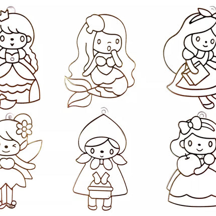 Vitražo tapybos pakabukai lydymo dažai princesės 6 vnt.