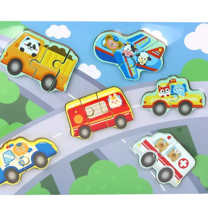 Medinis spalvingas dėlionių galvosūkis vaikams, įvairių raštų