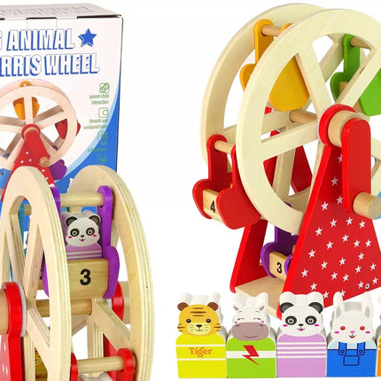 Besisis sukasi medinis apžvalgos ratas su figūrėlėmis