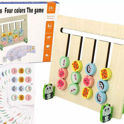 Keturių spalvų gyvūnų dvipusis dėlionės medinis edukacinis žaidimas