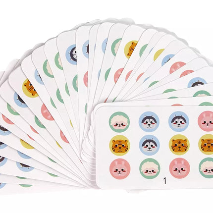 Keturių spalvų gyvūnų dvipusis dėlionės medinis edukacinis žaidimas