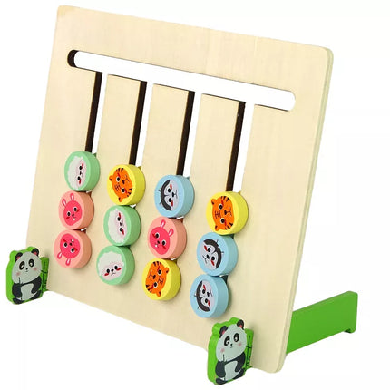 Keturių spalvų gyvūnų dvipusis dėlionės medinis edukacinis žaidimas