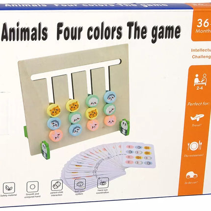 Keturių spalvų gyvūnų dvipusis dėlionės medinis edukacinis žaidimas