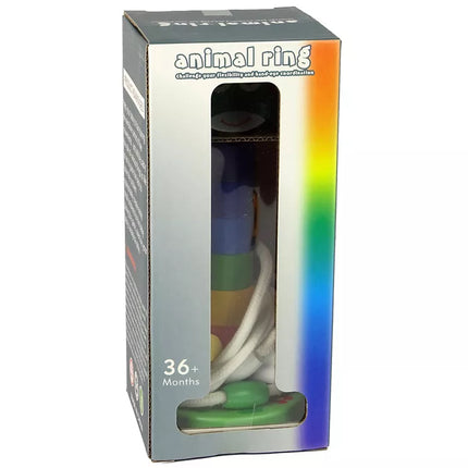 Medinis piramidės formos edukacinis žaislas-dėlionė su gyvūnais