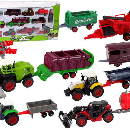 Žemės ūkio transporto priemonių rinkinys Traktorius 12 dalių Metalinis