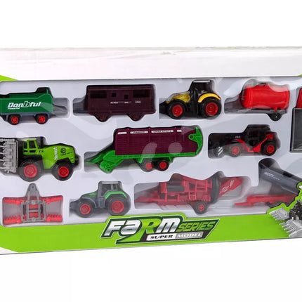 Žemės ūkio transporto priemonių rinkinys Traktorius 12 dalių Metalinis