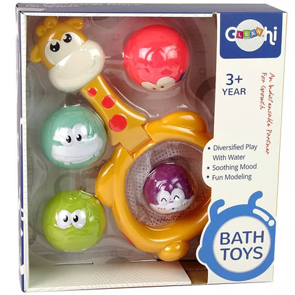 Žaislinis vonios krepšinis „Žirafa“ su guminiais kamuoliukais