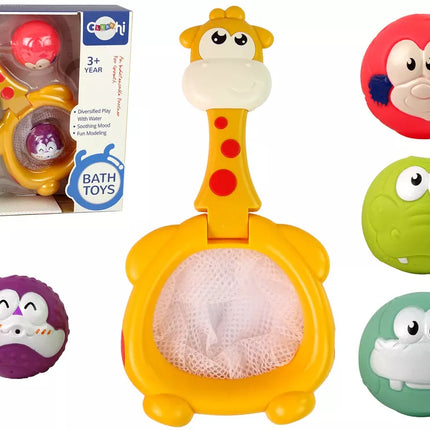 Žaislinis vonios krepšinis „Žirafa“ su guminiais kamuoliukais