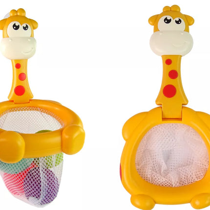 Žaislinis vonios krepšinis „Žirafa“ su guminiais kamuoliukais