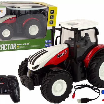 Žemės ūkio traktorius 1:24, nuotoliniu būdu valdomas R/C, ūkininko, baltas, raudonas