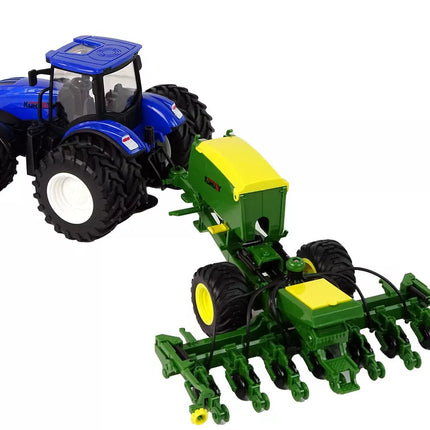 Mėlynas traktorius su presu